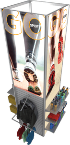 MODIFY Illuminated Four Sided Stand with Two Slatwall Panels  - 39"W x 144"H - Product Display with Graphics
