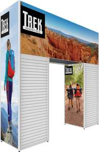 MODIFY Four Sided Arch and Two Slated Stands  - 148"W x 144"H - Product Display with Graphics