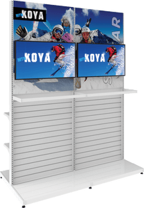 MODIFY Two Double Sided Slatwall Stands - 74"W x 96"H - Product Display with Graphics