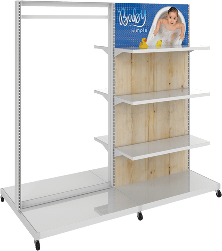 MODIFY Double Sided Display Stand with Shelving and Hanging Apparel - 74