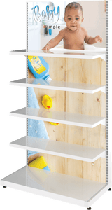 MODIFY Display Stand With Shelving - 37.5"W x 72"H - Product Display With Graphics