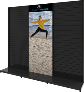 MODIFY Two Slatwall Stands - 110"W x 96"H - Product Display with Graphics