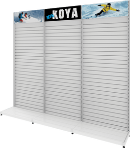 MODIFY Three Slatwall Stands - 110"W x 96"H - Product Display with Graphics
