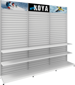 MODIFY Three Slatwall Stands - 110"W x 96"H - Product Display with Graphics