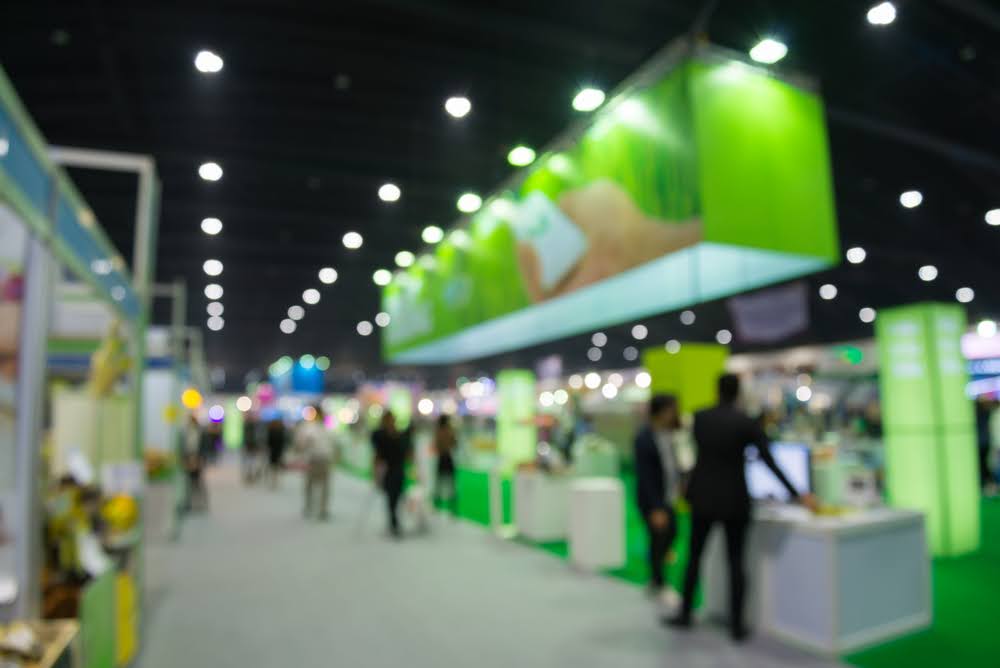 Trade show staffing at a busy event.