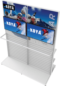 MODIFY Two Double Sided Slatwall Stands - 74"W x 96"H - Product Display with Graphics