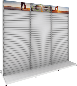MODIFY Three Double Sided Slatwall Stand - 110"W x 96"H- Product Display with Graphics