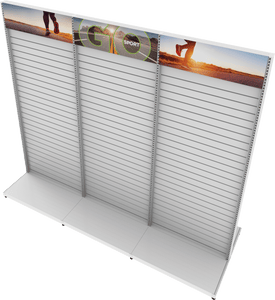 MODIFY Three Double Sided Slatwall Stand - 110"W x 96"H- Product Display with Graphics