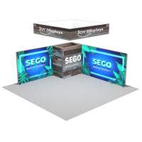 20x20 SEGO Backlit Trade Show Booth - Storage and Hanging Banner - Q
