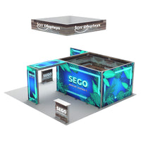20x20 SEGO Backlit Trade Show Booth - Hanging Banner & TV Mount - Q3