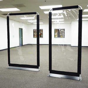 Clear Vinyl Safety Barrier - Floor Standing Aluminum Sneeze Guard Divider