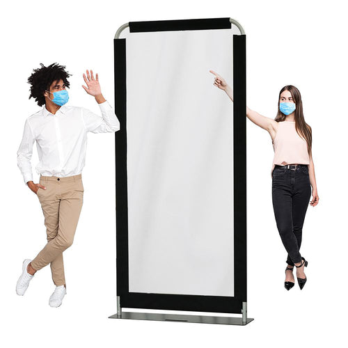Clear Vinyl Safety Barrier - Floor Standing Aluminum Sneeze Guard Divider