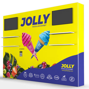 10 Ft. Jolly Exhibit Configuration A - Double-Sided - Monitor Mounts and Shelving Convention Display