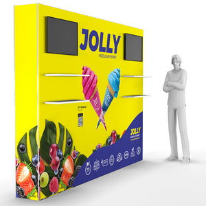 10 Ft. Jolly Exhibit Configuration A - Double-Sided - Monitor Mounts and Shelving Convention Display