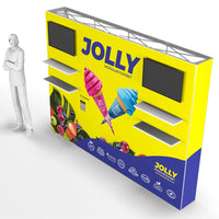 10 Ft. Jolly Exhibit Configuration A - Double-Sided - Monitor Mounts and Shelving Convention Display